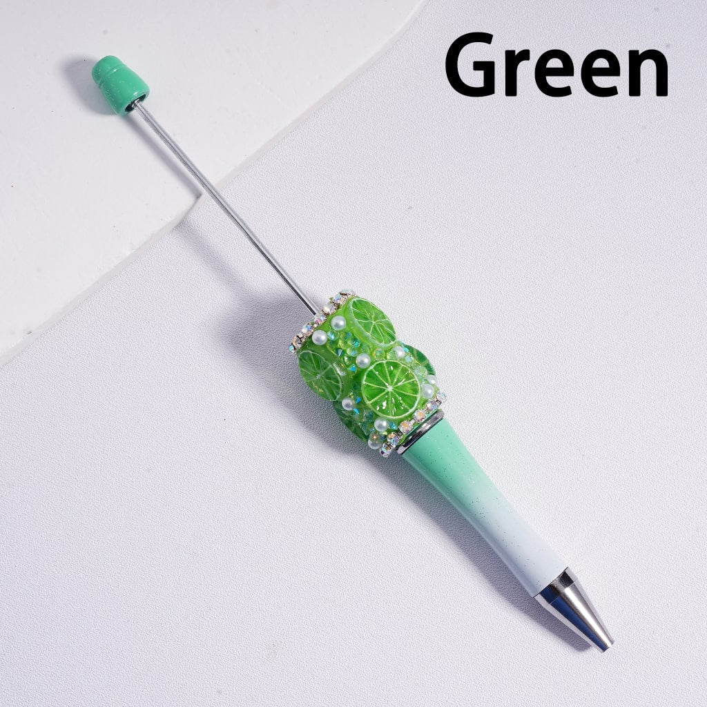 Orange Lemon Slice Vivid Fruit Beadable Clay Pen with White Pearls & AB Rhinestones