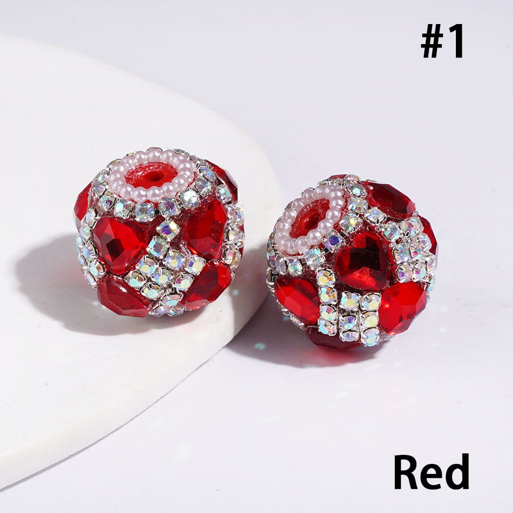 Handcrafted Acrylic Beads w Heart Crystal and Square Shaped AB Rhinestone Chains, White Pearl Loop, 20MM Multi-Color