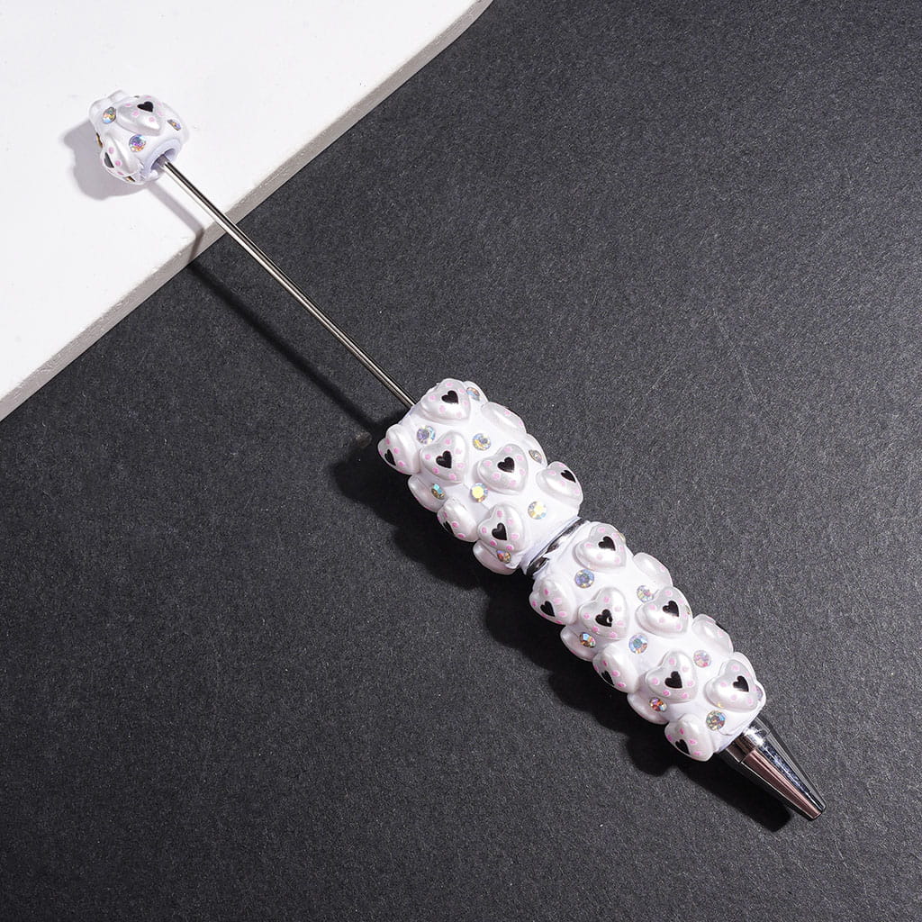 Pink and Black Heart Design with Sparkling AB Rhinestones Beadable Clay Pens