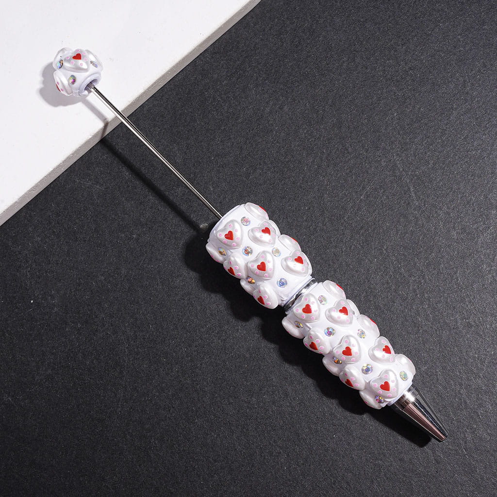 Pink and Black Heart Design with Sparkling AB Rhinestones Beadable Clay Pens