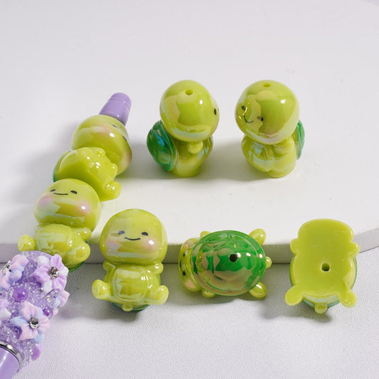 UV Coated Luminous Green Cute Turtle Acrylic Beads Random Mix