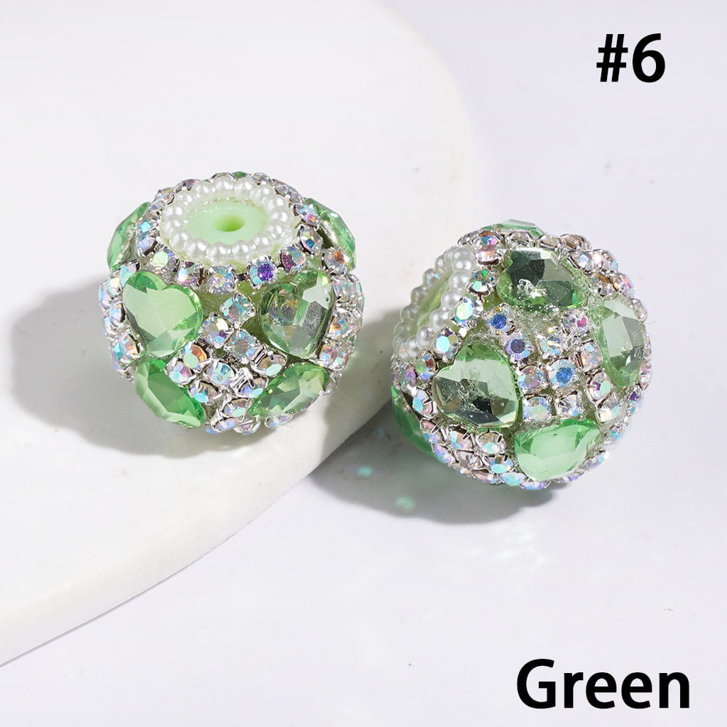 Handcrafted Acrylic Beads w Heart Crystal and Square Shaped AB Rhinestone Chains, White Pearl Loop, 20MM Multi-Color