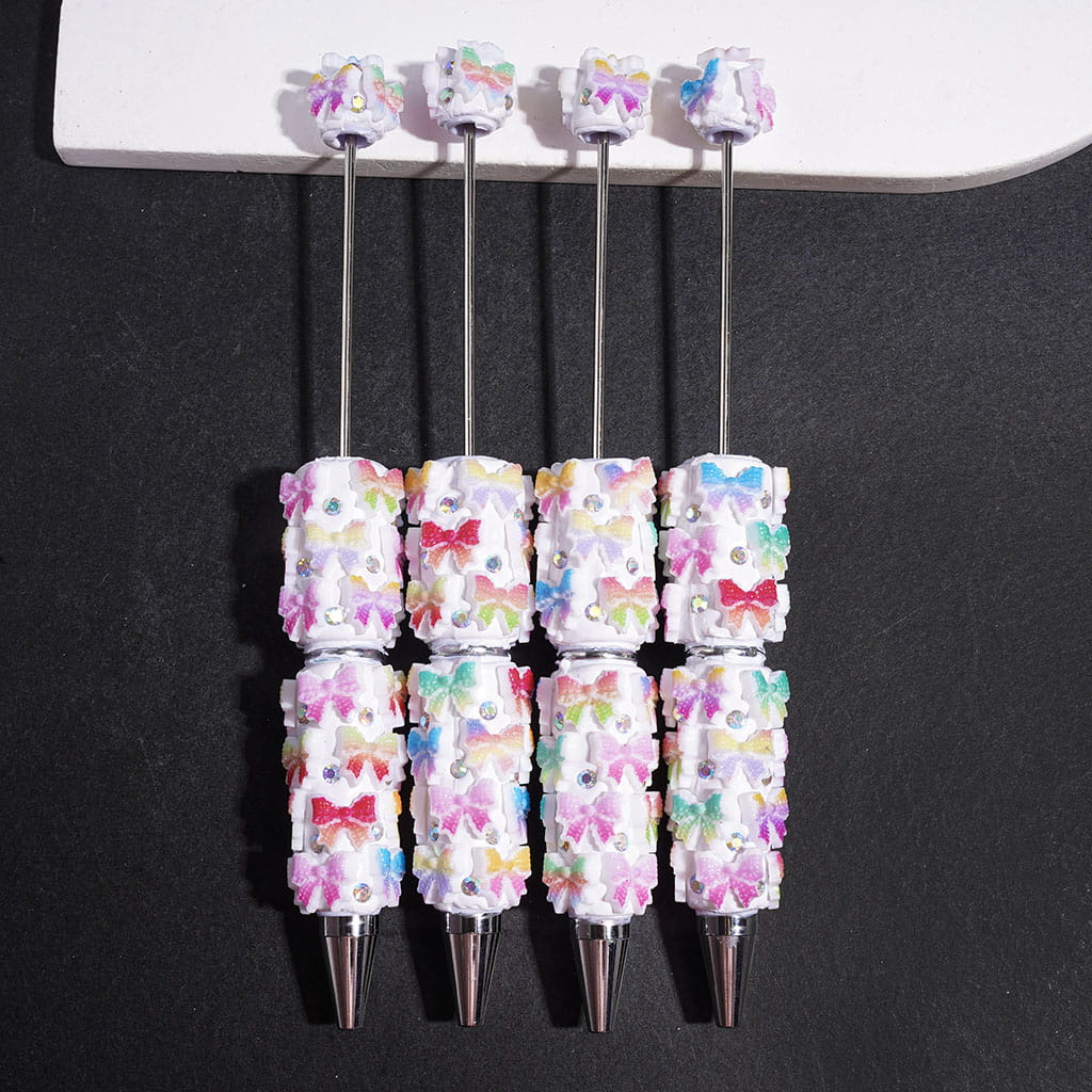 Gradient Ombre Bowtie Design with Sparkling AB Rhinestones Beadable Clay Pens