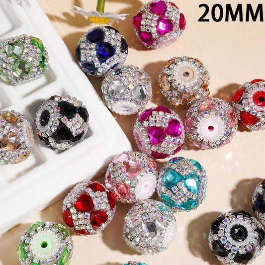 UV Coated with Heart-Cut Crystals, Square AB Rhinestone Chain & White Pearl Loop, Handcrafted Acrylic Beads 20MM, Multi-Color Random Mix