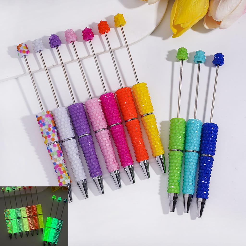 Luminous Bling Jelly Multi-Color Rhinestone Full Covered Sparkle Design Beadable Pens