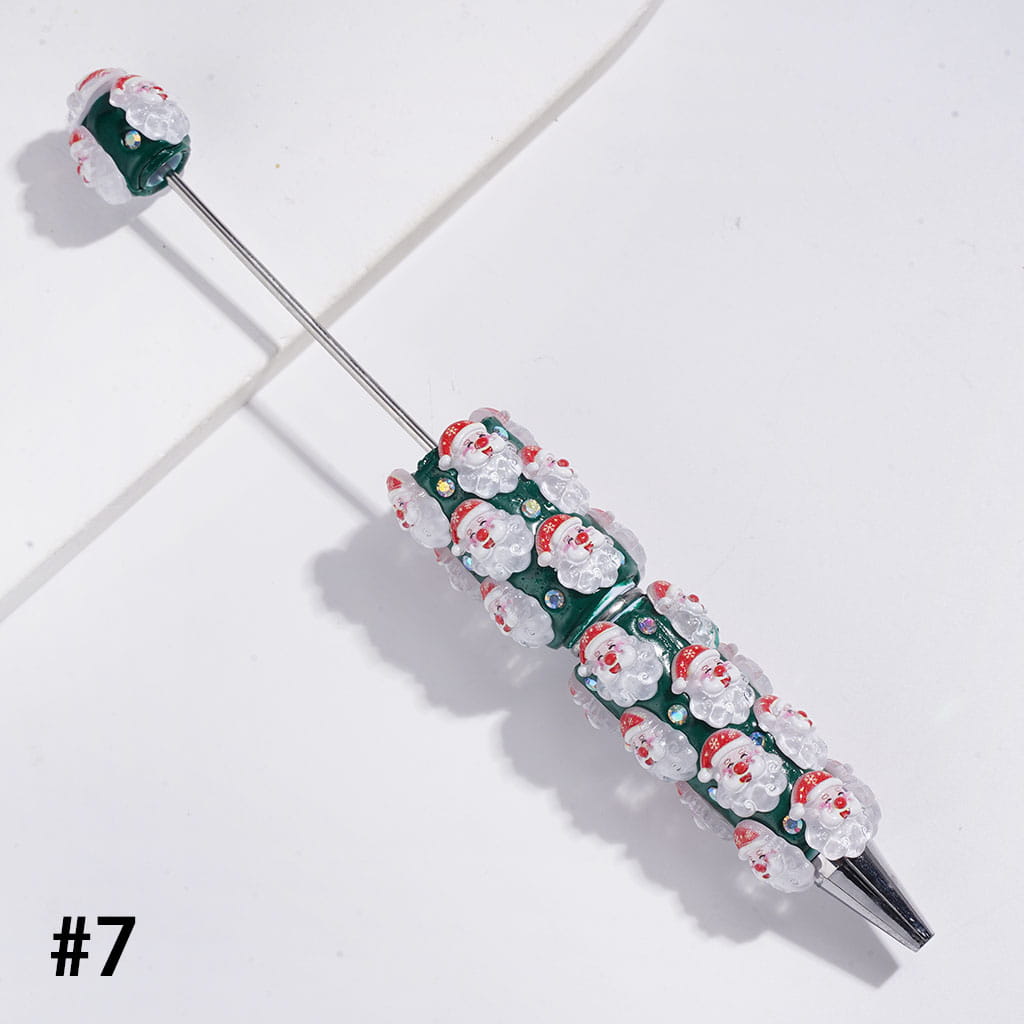 Christmas Holiday Design Snow Bells, Trees, Santa Claus, Gingerbread, Candy Cane, Gift Box & Sock Candle with Sparkling AB Rhinestones, Green Base Beadable Clay Pens