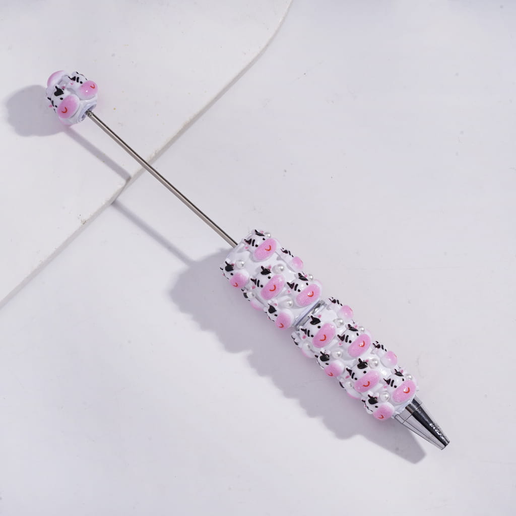 Cute Dairy Cow Head Design & White Pearl Farm Animal Theme Beadable Clay Pen Random Mix