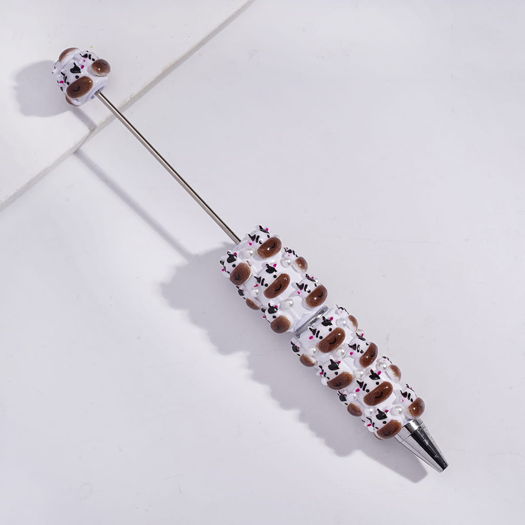 Cute Dairy Cow Head Design & White Pearl Farm Animal Theme Beadable Clay Pen Random Mix