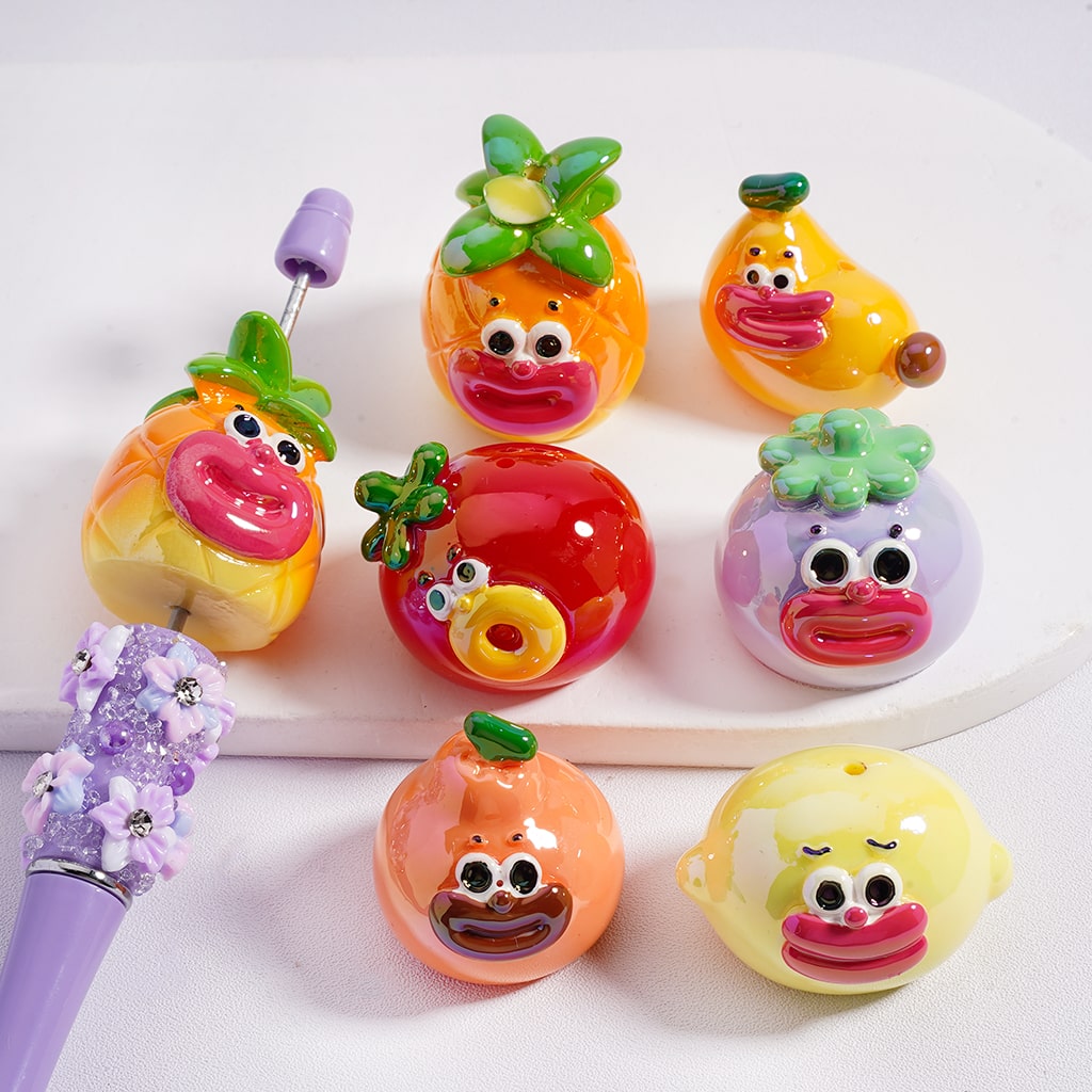 UV Coated Cute Fruits Man with Sausage Lips Acrylic Beads Random Mix