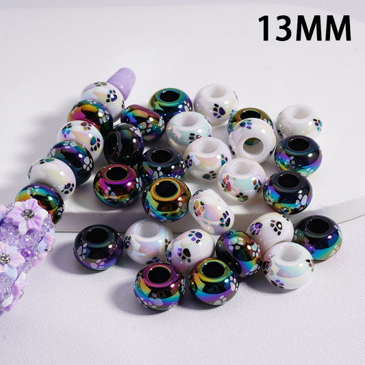 UV Coated Wheel with Cat Dog Paw Black White Prints Acrylic Beads 13mm (Single Color is available for 300pcs(Whole Bag) Only)