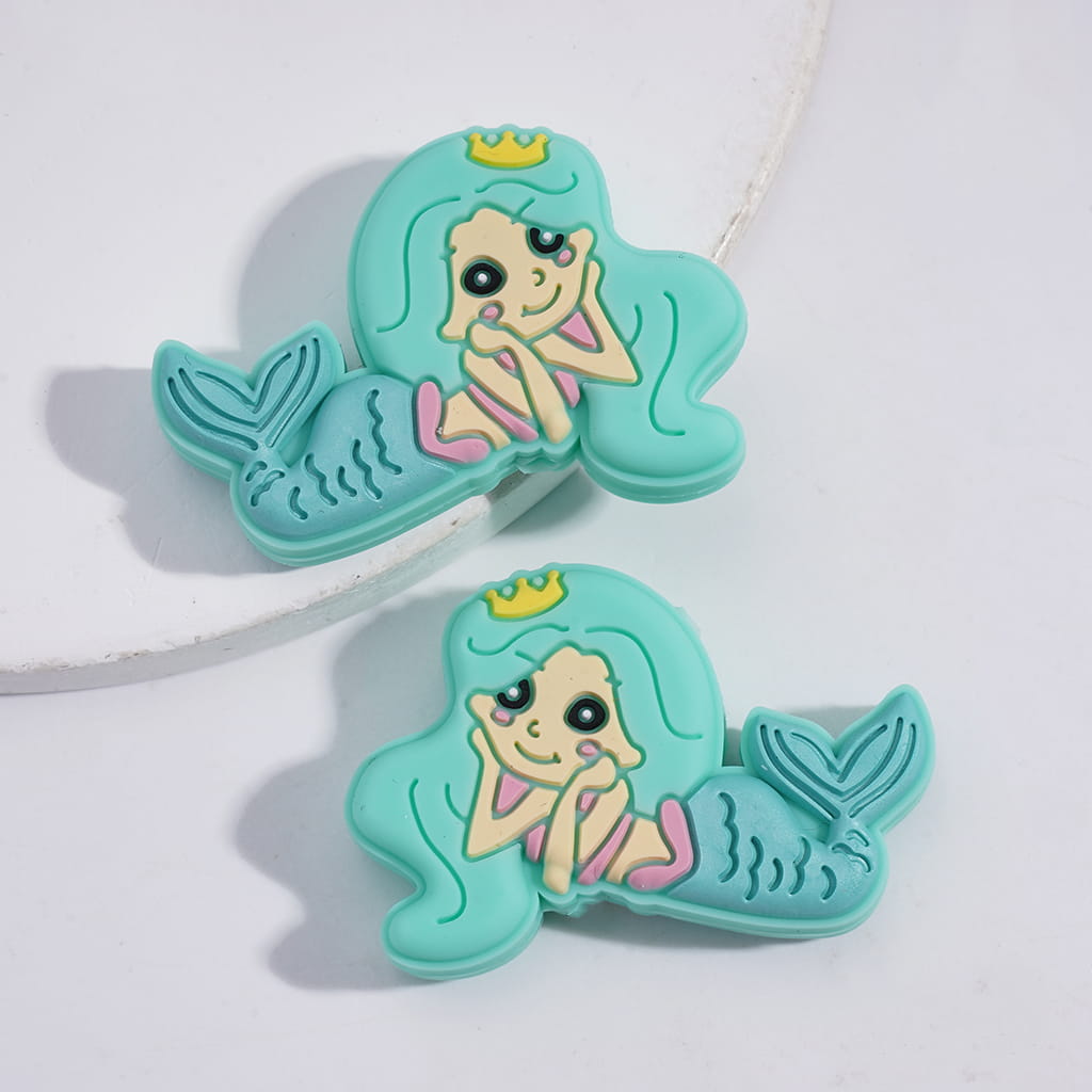 3D Mermaid Girl Character with Yellow Crown Design Silicone Focal Beads