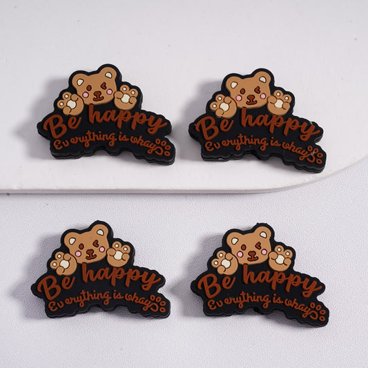 Cute Brown Bear Be Happy, Everything is Okay Uplifting Message Silicone Focal Beads