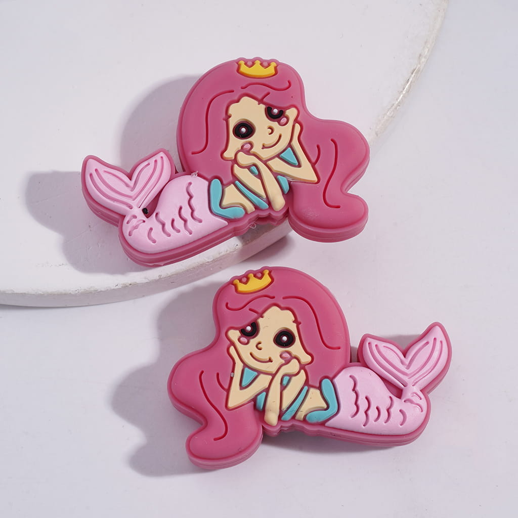 3D Mermaid Girl Character with Yellow Crown Design Silicone Focal Beads