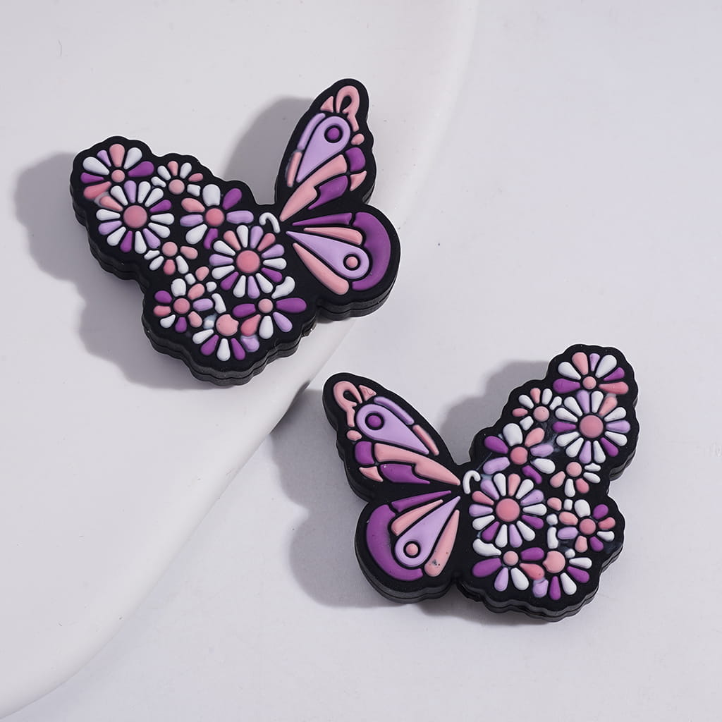 Cute Butterfly with Daisy Flower Design on Wings Silicone Focal Beads