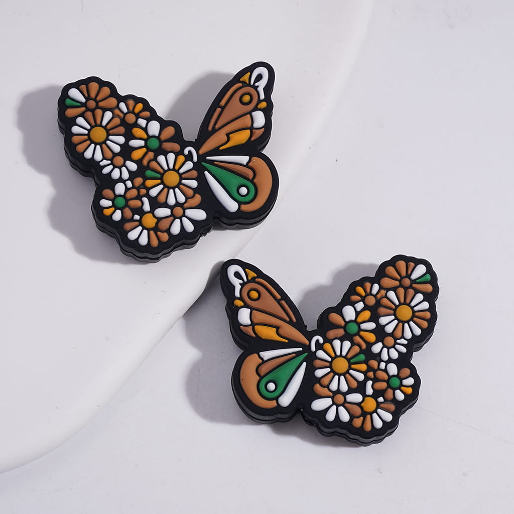 Cute Butterfly with Daisy Flower Design on Wings Silicone Focal Beads