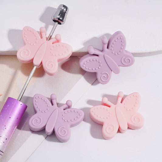 Cute Solid Color Butterfly with Opening Wings Silicone Beads