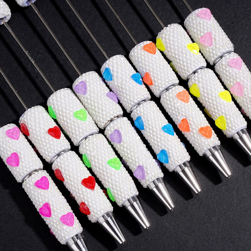 Beadable Clay Pens with Sparkling Clear & Heart Rhinestones, Multi-Color Random Mix