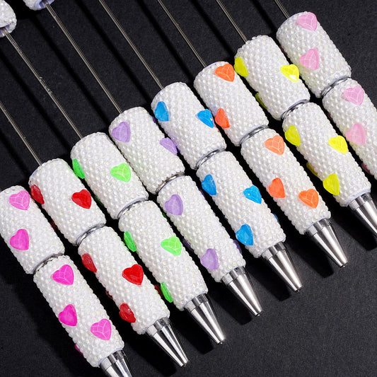 Sparkling Clear & Heart Rhinestones White Beadable Clay Pens, Multi Colors Random Mix