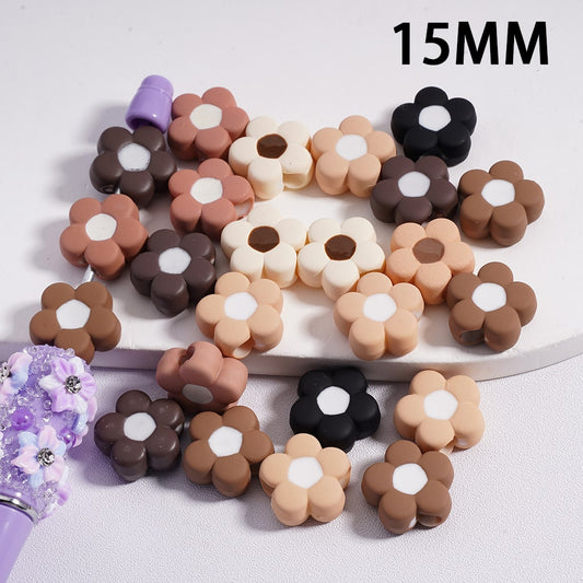 Mini Cute Five-Petaled Flower Multi-Color Acrylic Beads 15mm Random Mix