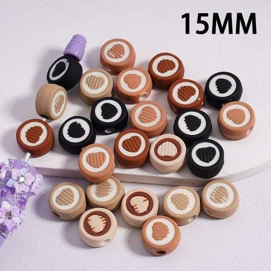 Mini Round Acrylic Beads with Cute Heart Prints Multi-Color 15mm Random Mix