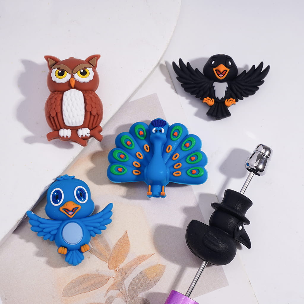 3D Vivid Animal Theme Cute Bird Character Series Various Types Silicone Focal Beads