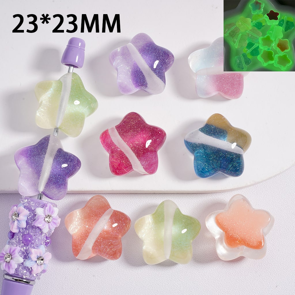 Luminous Cute Glitter Five-Pointed Star Acrylic Beads 23*23MM Random Mix