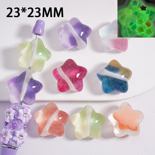 Luminous Cute Glitter Five-Pointed Star Acrylic Beads 23*23MM Random Mix