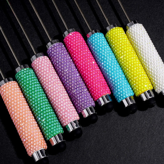 UV Coated Sparkling Rhinestones Covering the Entire Pen Beadable Clay Stylus Pens, Multi Colors Random Mix
