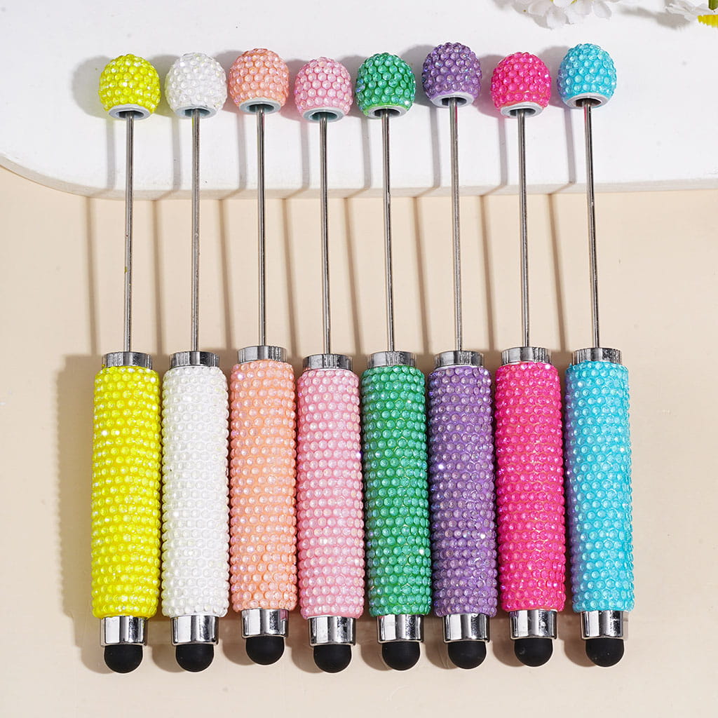 Beadable Clay Stylus Pens with UV Coated Sparkling Rhinestones Covering the Entire Pen, Multi-Color