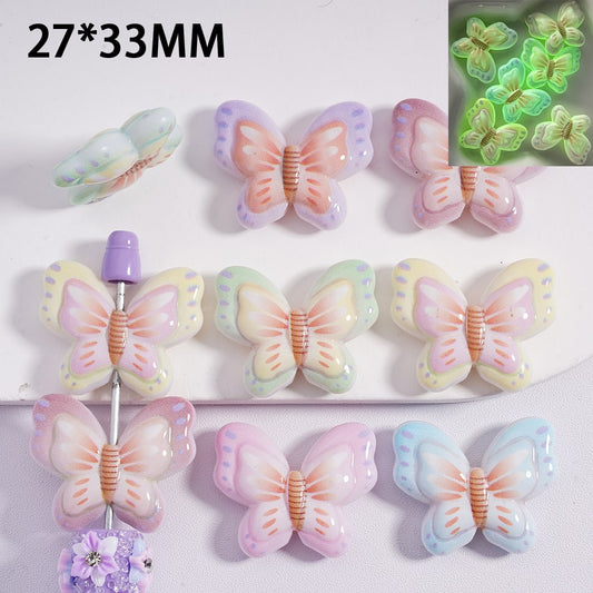 Luminous Cute Multi-Color Shiny Butterfly Acrylic Beads 27*33MM, Random Mix