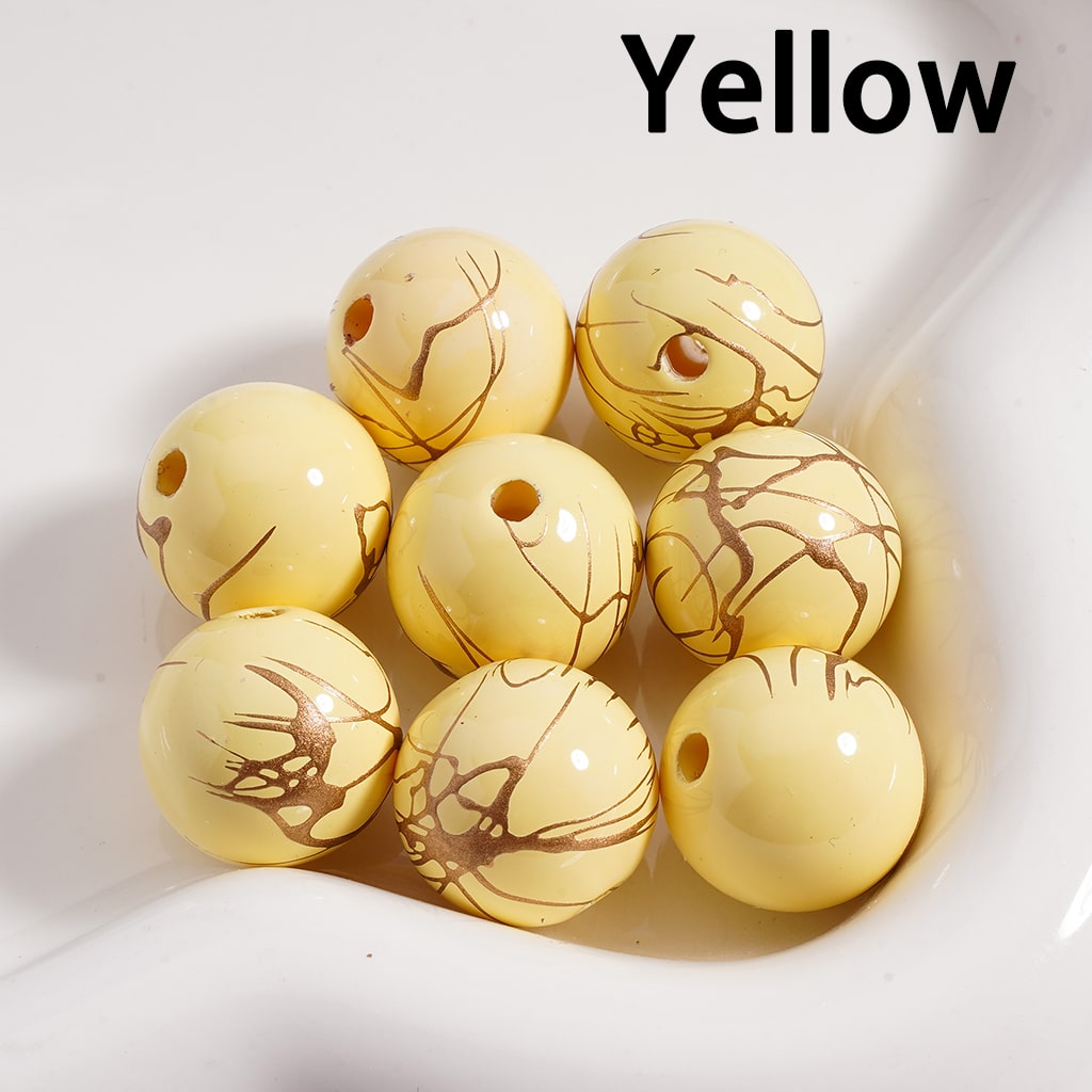 UV Coating Gold Stripes in Solid Color Round Acrylic Beads 16MM (Single Color Available in 200pcs Whole Bag Only)