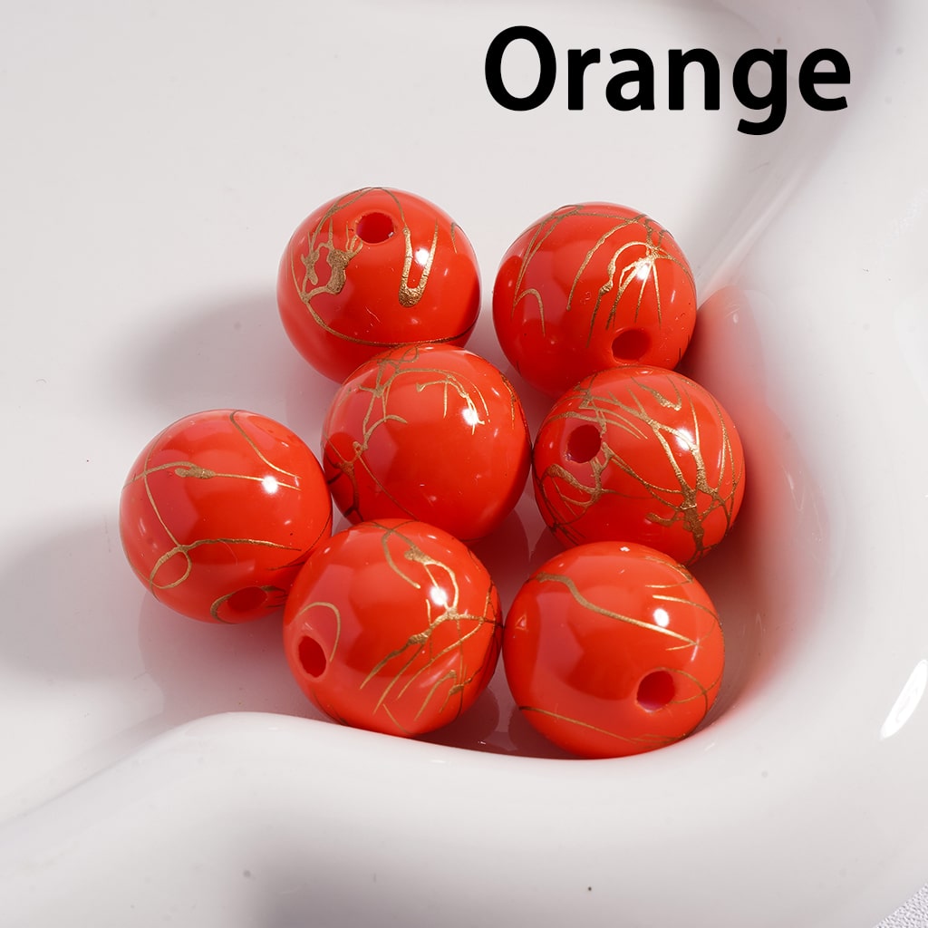 UV Coating Gold Stripes in Solid Color Round Acrylic Beads 16MM (Single Color Available in 200pcs Whole Bag Only)