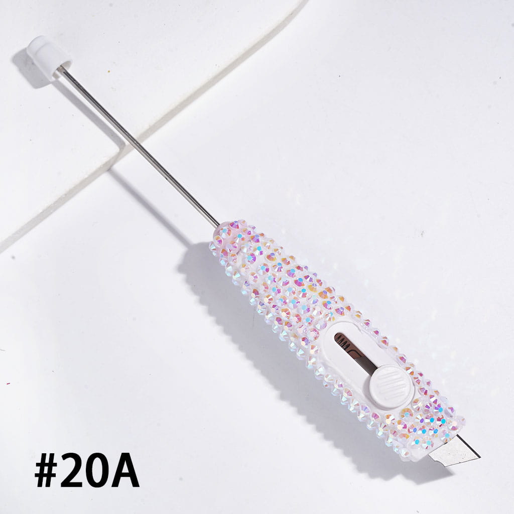 Beadable Mini utility knives with Sparkling Rhinestone | DIY Beadable Plastic Unboxing Tool for Express Package Box Carton Opener Cutter Cleaver, 148MM Length, Multi-Color