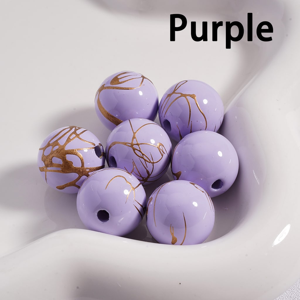 UV Coating Gold Stripes in Solid Color Round Acrylic Beads 16MM (Single Color Available in 200pcs Whole Bag Only)