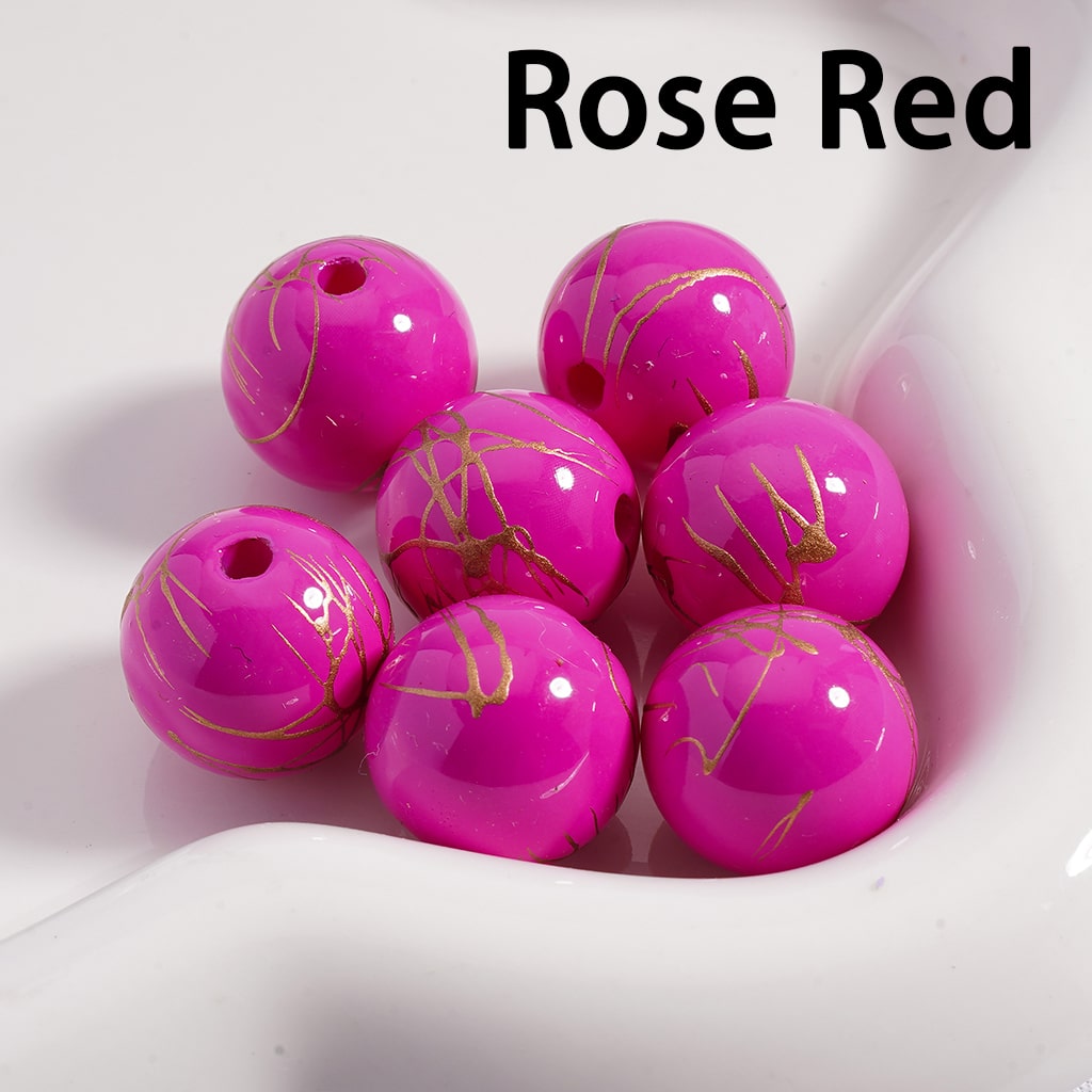 UV Coating Gold Stripes in Solid Color Round Acrylic Beads 16MM (Single Color Available in 200pcs Whole Bag Only)