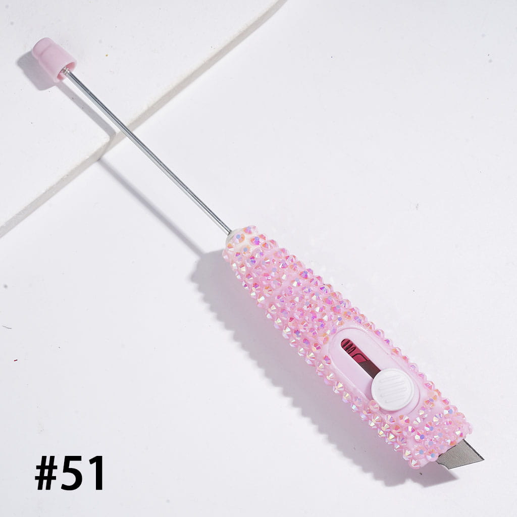 Beadable Mini utility knives with Sparkling Rhinestone | DIY Beadable Plastic Unboxing Tool for Express Package Box Carton Opener Cutter Cleaver, 148MM Length, Multi-Color