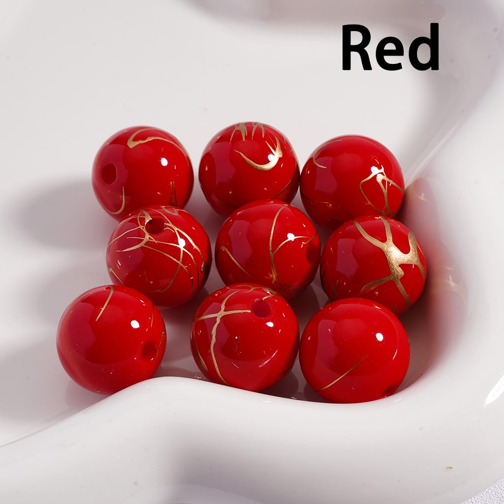 UV Coating Gold Stripes in Solid Color Round Acrylic Beads 16MM (Single Color Available in 200pcs Whole Bag Only)