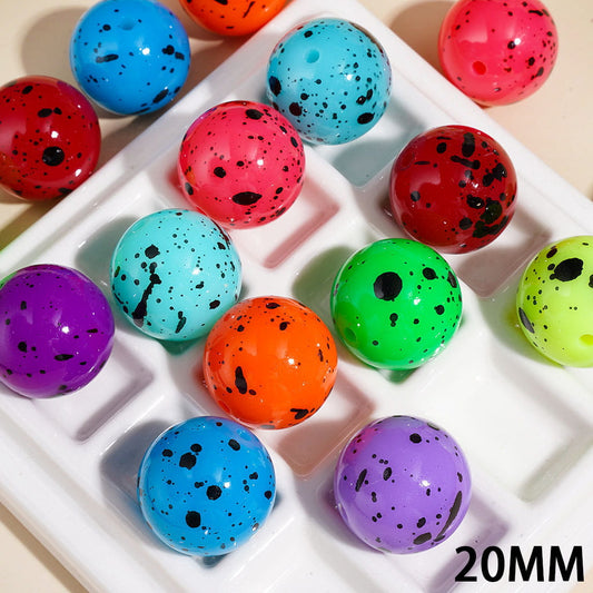 Black Ink-Splash Spots Prints Round Acrylic Beads for Bracelets, 20MM, Random Mix