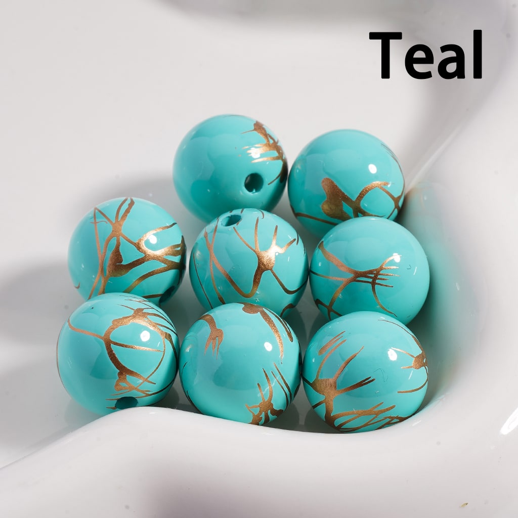 UV Coating Gold Stripes in Solid Color Round Acrylic Beads 16MM (Single Color Available in 200pcs Whole Bag Only)