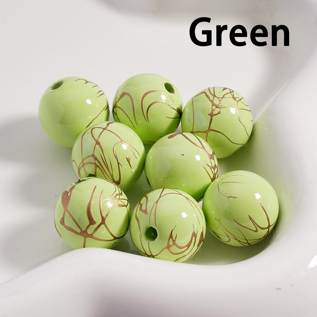 UV Coating Gold Stripes in Solid Color Round Acrylic Beads 16MM (Single Color Available in 200pcs Whole Bag Only)