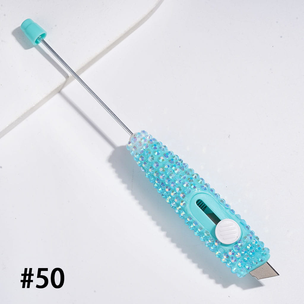 Beadable Mini utility knives with Sparkling Rhinestone | DIY Beadable Plastic Unboxing Tool for Express Package Box Carton Opener Cutter Cleaver, 148MM Length, Multi-Color
