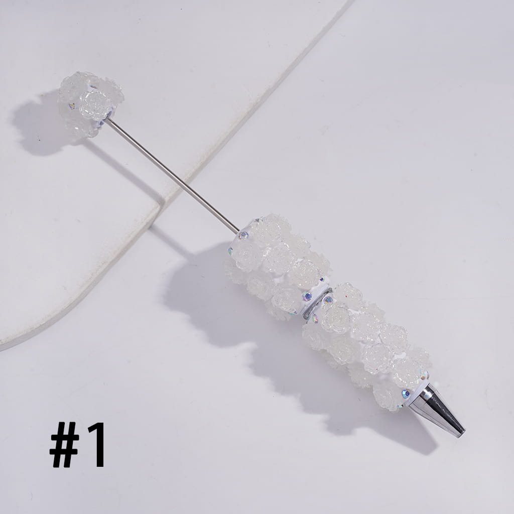 Luminous Shiny Flower Design & AB Rhinestone Beadable Clay Pen Random Mix