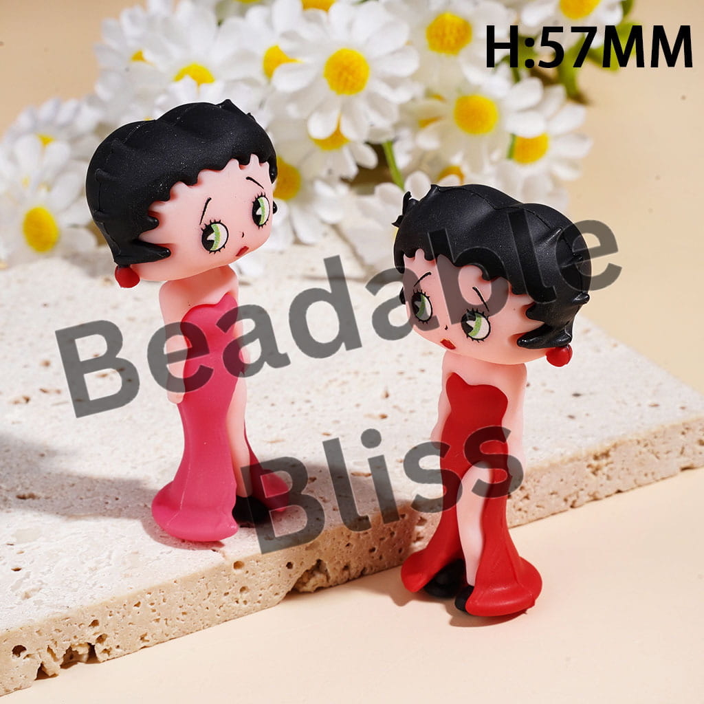 Old Girl Character Wearing Formal Dress as Silicone Figurine, Height 57MM Random Mix Multi-Color