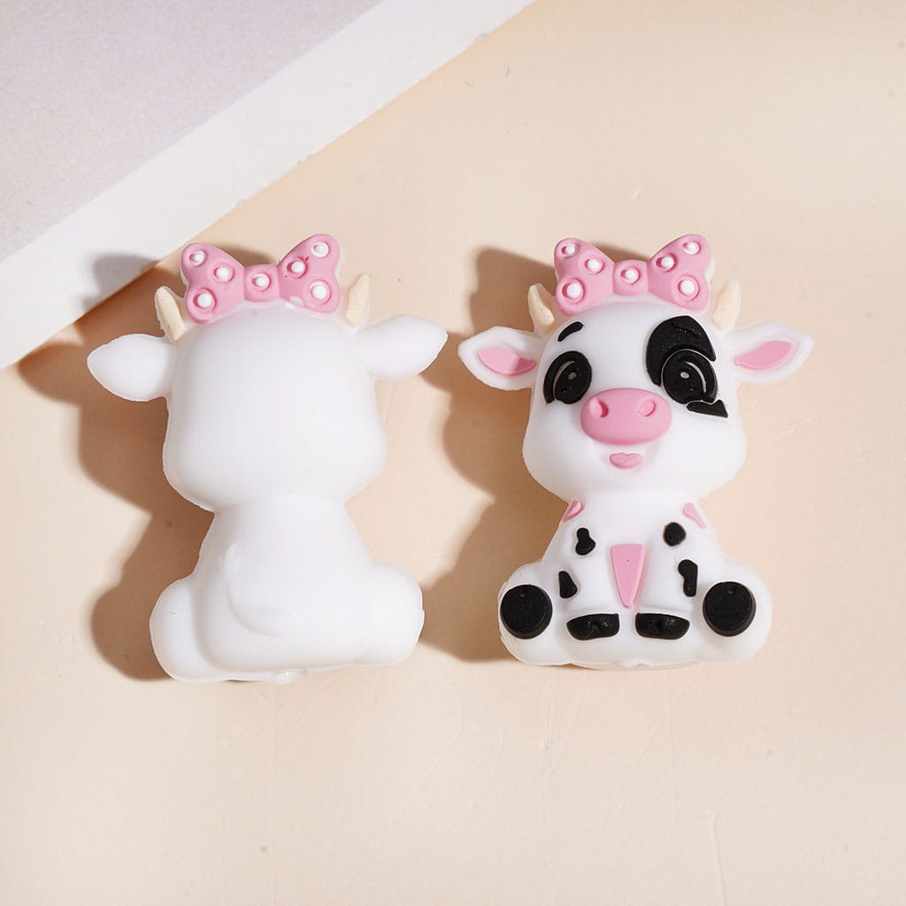 Silicone Focal Beads 3D Cute Animals Series, Dairy Cattle Alpaca Capybara
