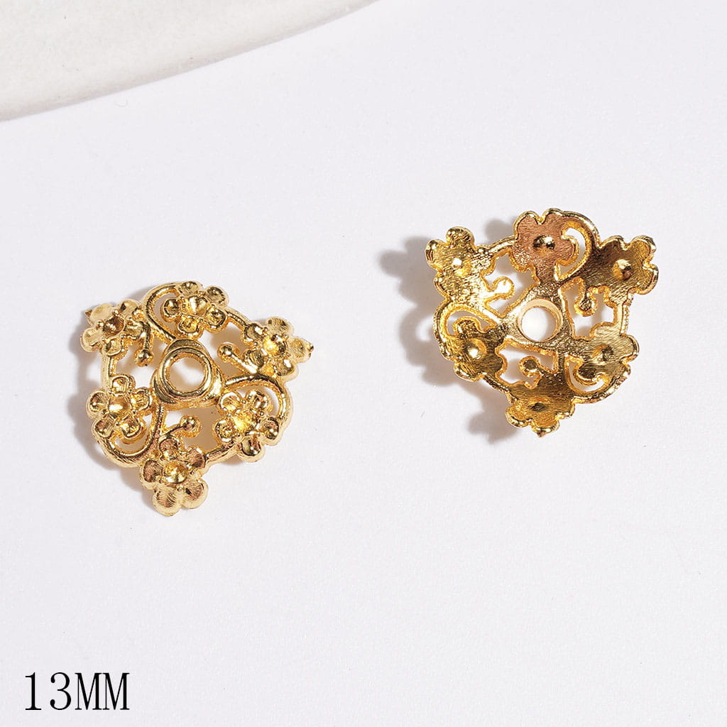 Elegant Five-Petal Flower Design Alloy Bead Cap Cages, Gold and Silver, 13MM (They Fit 14MM Beads)