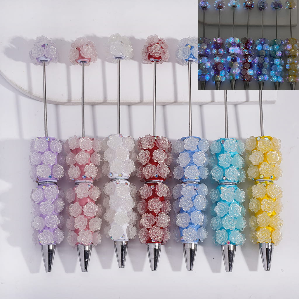 Luminous Shiny Flower Design & AB Rhinestone Beadable Clay Pen Random Mix