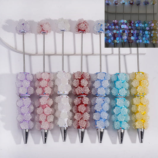 Luminous Shiny Flower Design & AB Rhinestone Beadable Clay Pen Random Mix
