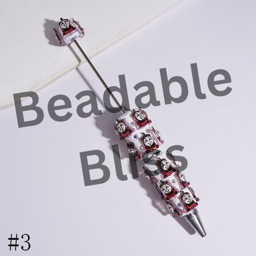 Beadable Clay Pens with Cartoon Little Train Character Theme and AB Rhinestones, Multi-Color