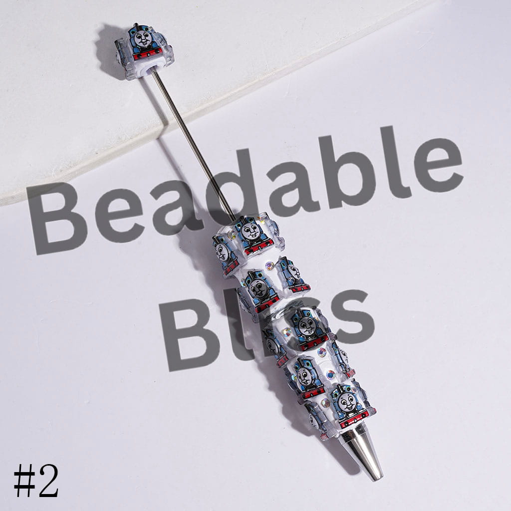 Beadable Clay Pens with Cartoon Little Train Character Theme and AB Rhinestones, Multi-Color
