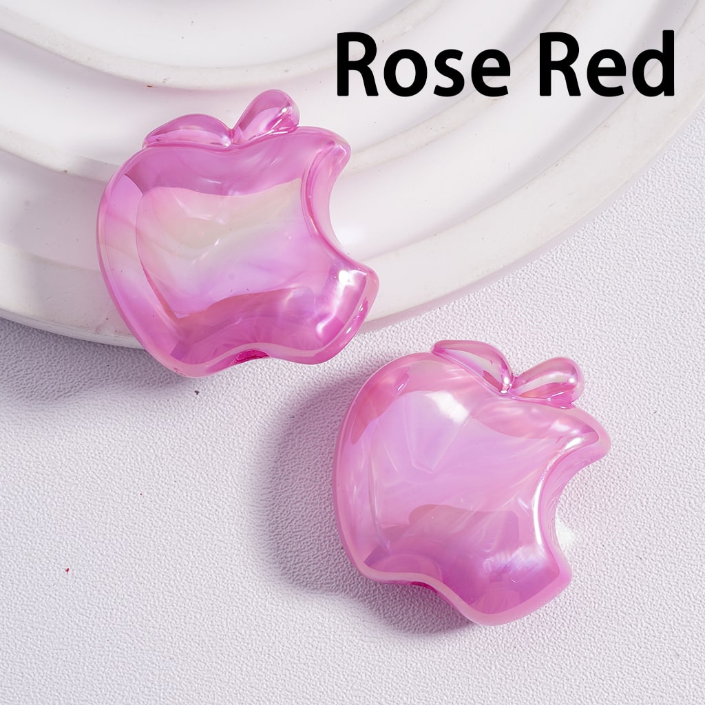 UV Coating Cute Flat Apple Shape Multi-Color Acrylic Beads 24*25MM (Single Color Available in 200pcs Whole Bag Only)